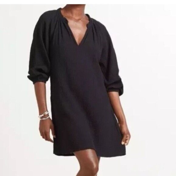 Nation Ltd Nala Peasant Dress in Black Cotton Gauze Size Medium EUC - Picture 1 of 5